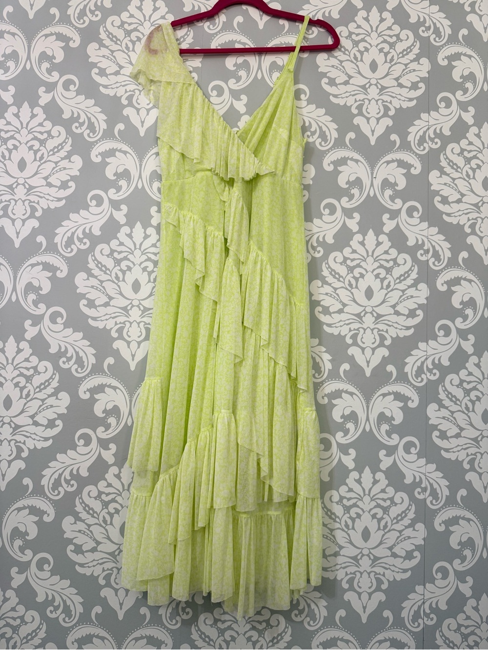 🌿2/$25 • Torrid Neon Yellow Mesh Floral Ruffle Midi Dress